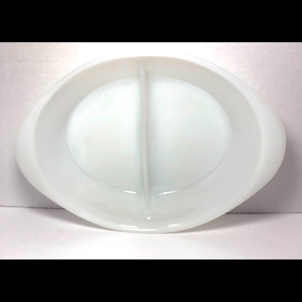 Vintage Glasbake Milk Glass Divided Casserole